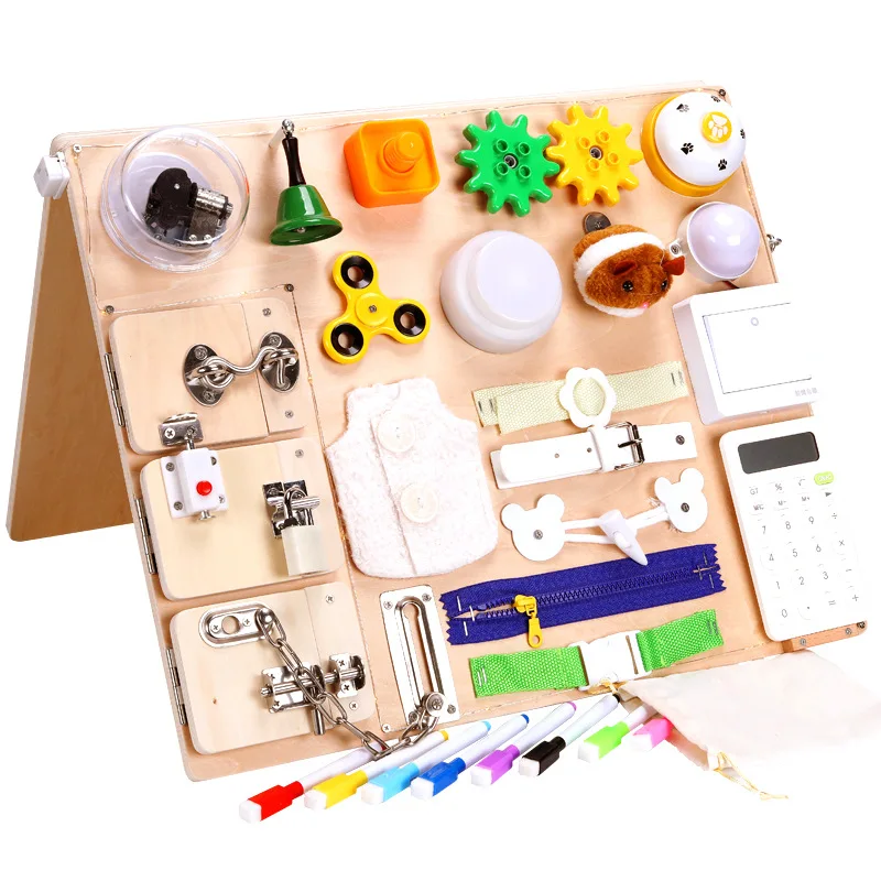 

Montessori Earlier Education Wooden Double-Sided Drawing Board Unlock Busy Board Intelligence Toys