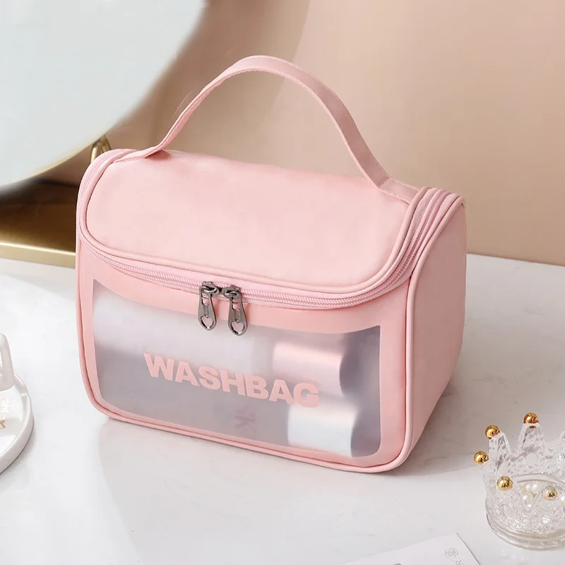 

New waterproof custom transparent pvc cosmetic makeup bag, White, black, pink