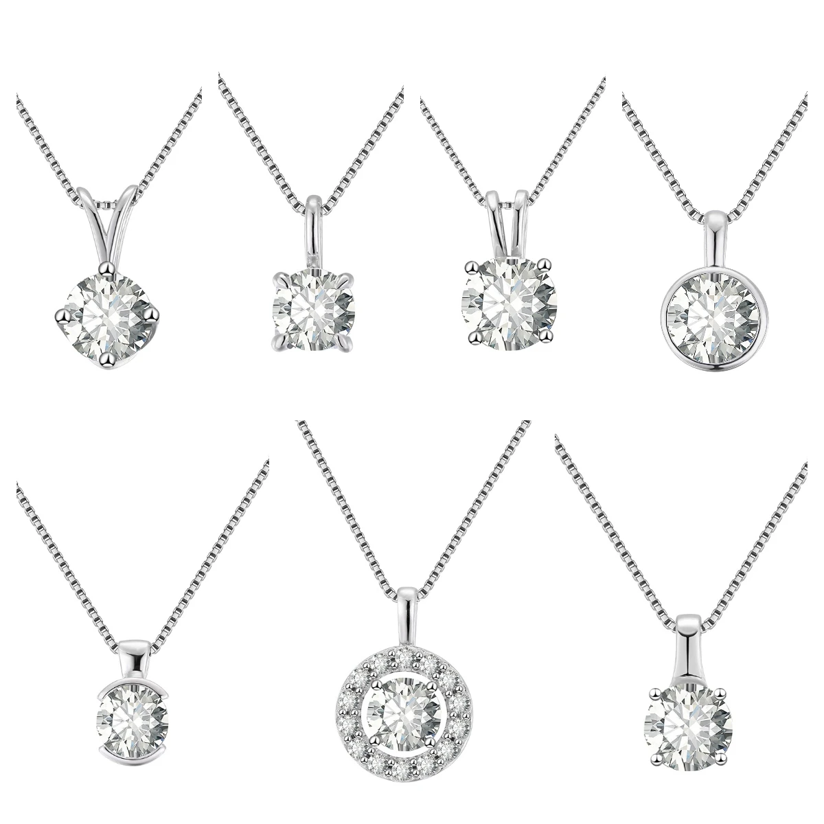 Classic 925 Sterling Silver Round 1ct 2ct 3ct Single Diamond Moissanite Pendant Rhodium Plated Women Necklace Jewelry Wholesale