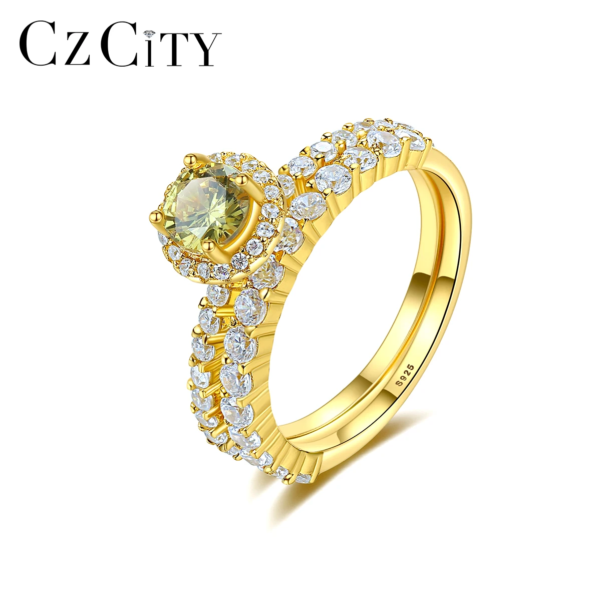 CZCITY 18K Gold Plated Silver 925 Rings 2023 New Arrival for Women Wedding Engagement Rings sets