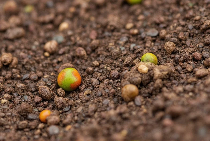 Close-up view of fresno chili seeds on soil with proper spacing for germination