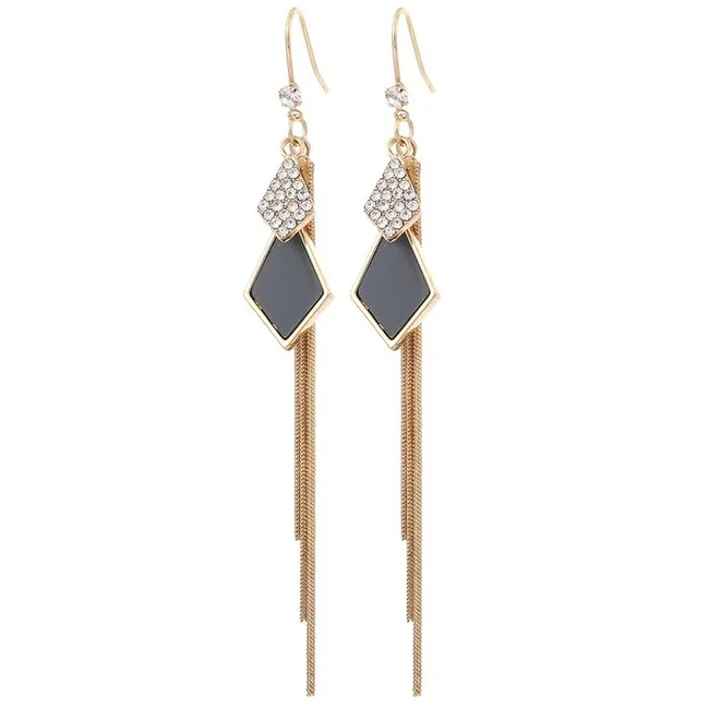 

Fashionable Long Tassel Earrings Personality Crystal Geometric Earrings Dangle Earring for Women, Black and white