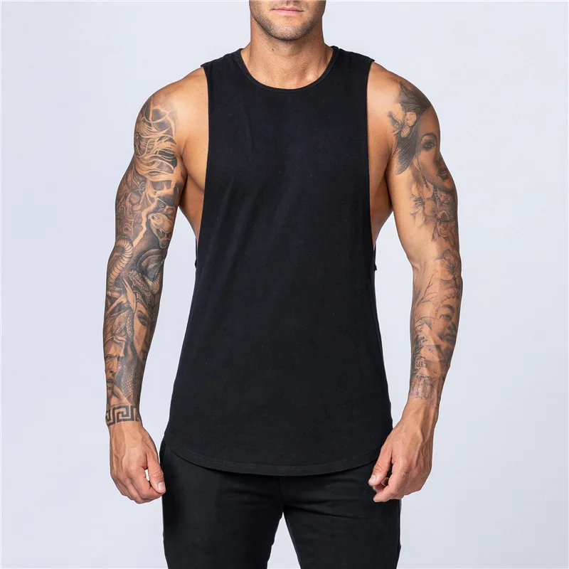 

OEM Factory Price Men Tank Tops Custom Logo Sport Gym Bodybuilding Black White Cotton Tank Tops, As picture
