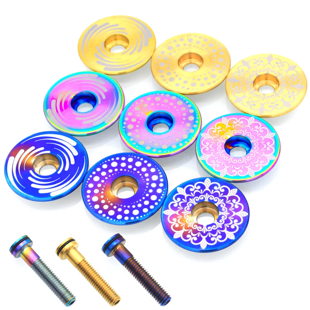 

Lightweight titanium alloy bicycle headset cap + m6*30mm bike headset stem bolt 3 colors headset screw bicycle parts, Blue/oil slick/golden