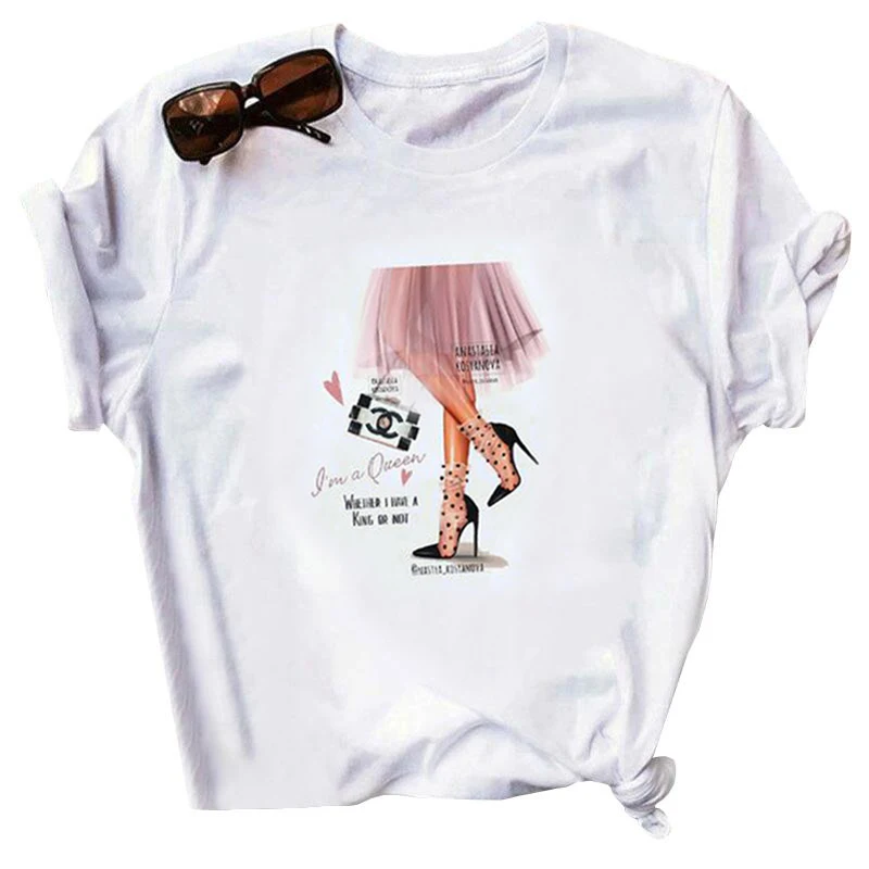 

Modern fashion shirts women clothing for girls High heels print sexy women tees shirts White casual short sleeve shirts women, Have many color for you choose