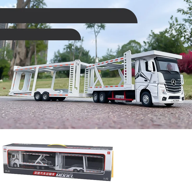 

1:24 Actros Double Layer Transport Vehicle Trailer Truck Car Simulated Alloy Car Model Collection Display Gft Toy Wholesale