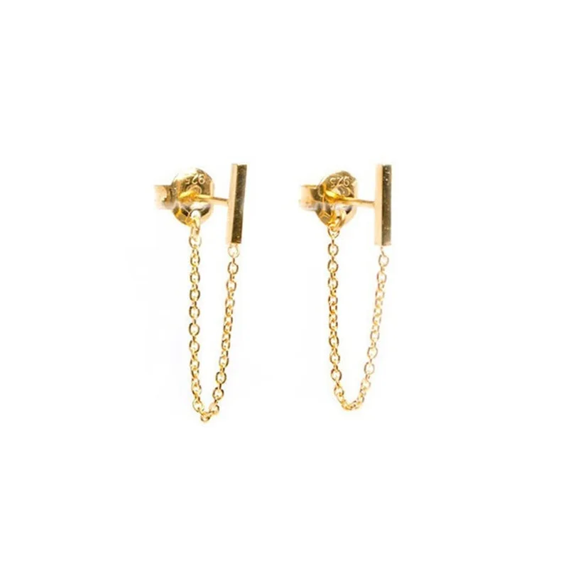

s925 sterling silver minimalist word stick chain back hanging earrings simple fashion temperament earrings