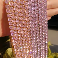 

3.0 Pink Cubic Zirconia American Trend Cuban Style Necklace Golden Hip Hop Tennis Chain necklace