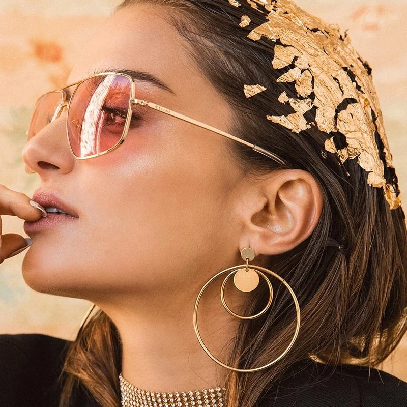 

JUHU New gold silver multilayer circular geometric alloy ear buckle simple cute earrings classic metal alloy jewelry for women