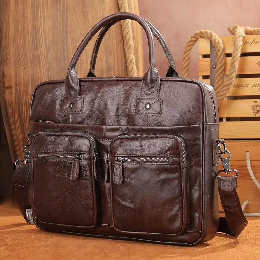 

Marrant Men's Genuine Leather Business Office Bags Briefcase for Men Laptop Bags Male Messenger Bag Tote Handbag Briefcase, Coffee/dark coffee/brown