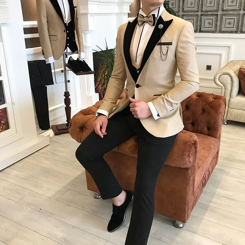 

New Design Khaki Color Custom Made 2 Piece Suits pants Set for Men High Fashion Blazer men Wedding Tuxedo