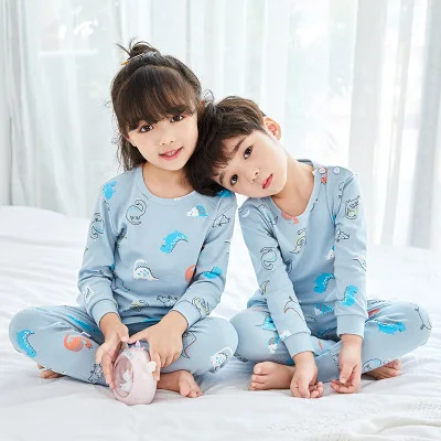 

2020 New 100% Cotton Long-Sleeved High Collar And Low Collar Styles Pajama Set For Boys And Girls, Picture shows