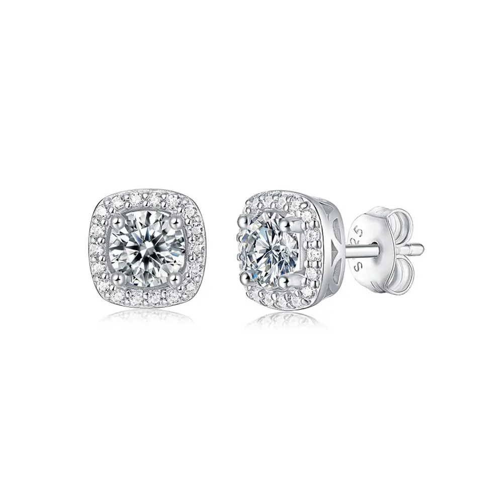 CANNER 0.5 carat moissanite S925 silver earrings square surrounded carat diamond earrings