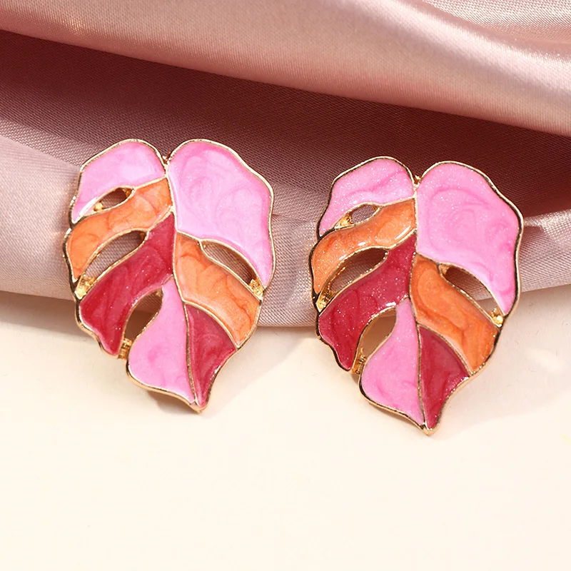 

Wholesale Fashion Women Jewelry Colorful Leaf Earrings Gold Plated Stud Earrings Trendy For Women