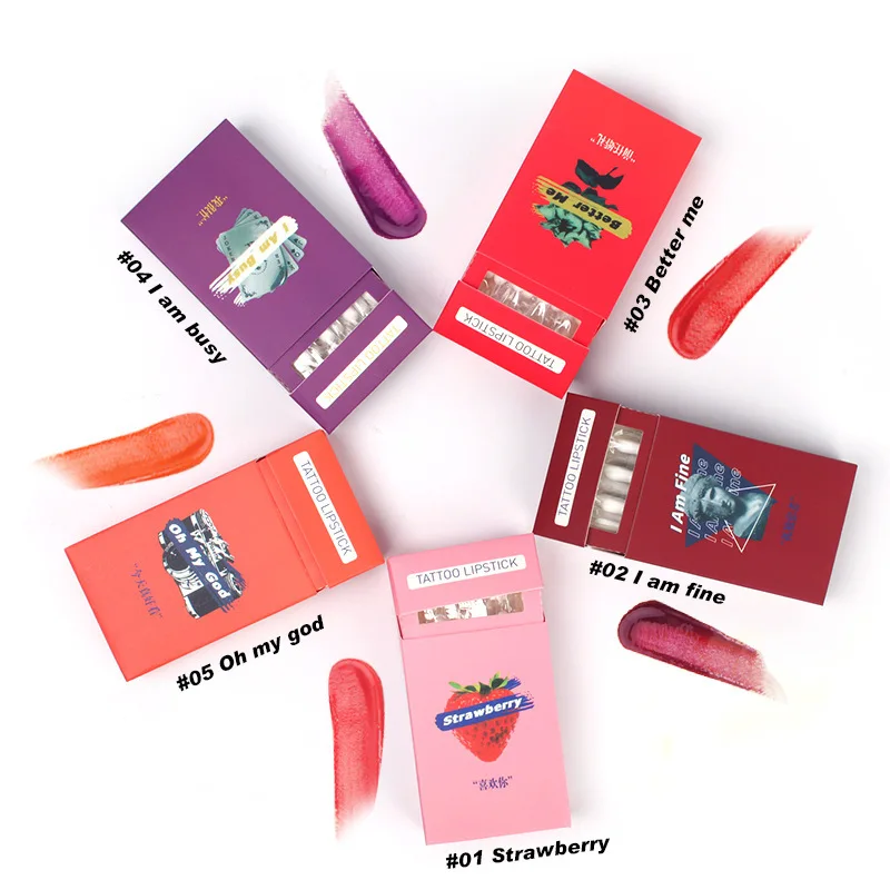 

2021 New 20pcs/set Lipstick Cigarette Lip Gloss Set Long Lasting Waterproof Disposable Portable Red Lip Tint