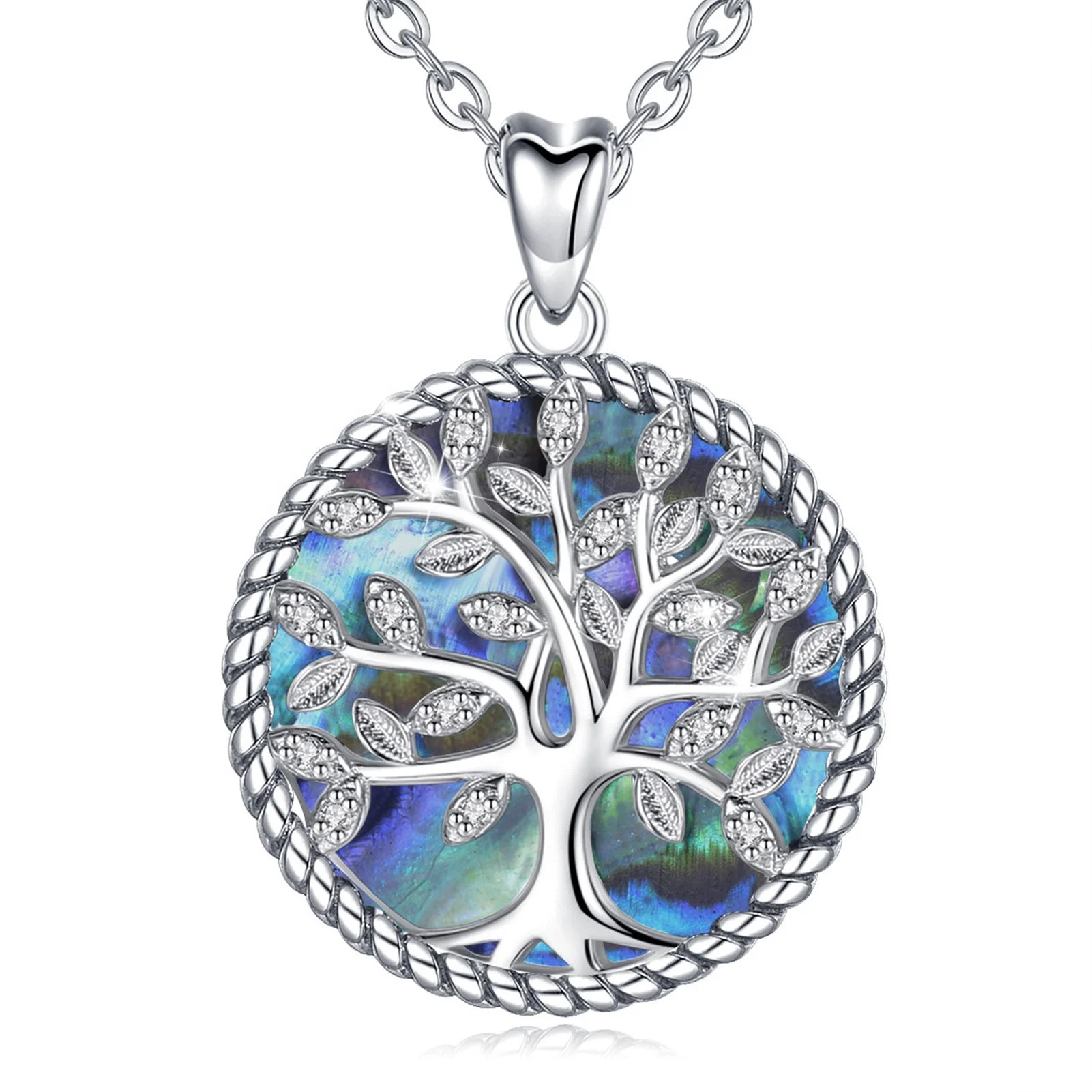 

Isunni s925 sterling silver plated rhodium abalone shell jewelry family tree of life pendant necklace