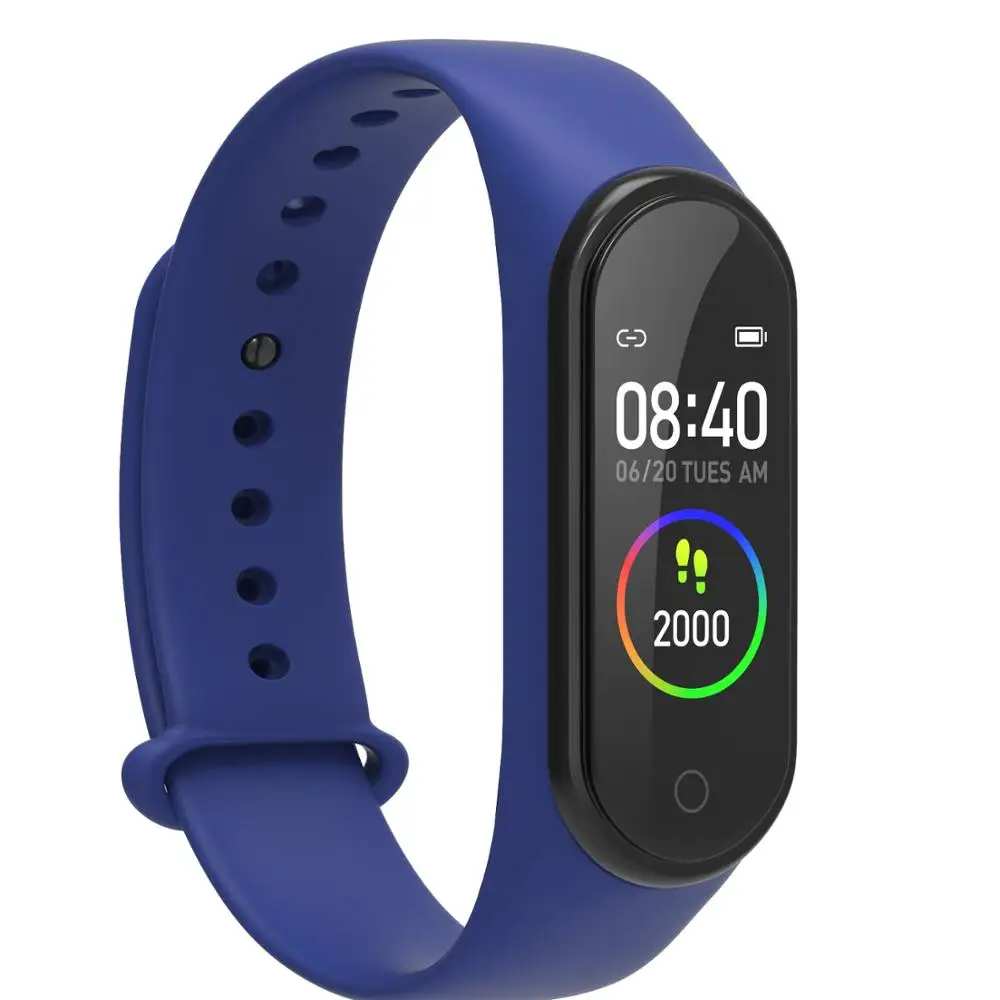 

KCW Heart rate monitor pedometer fitness tracker m4s smartwatch band sport bracelet, Black, blue, red, dark-blue