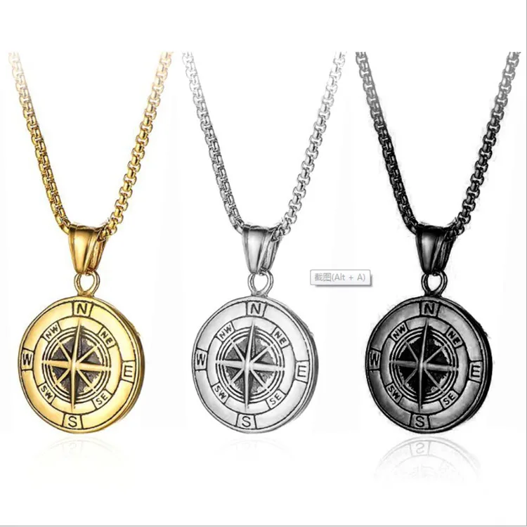 

2021 new metal compass casting Necklace Fashion titanium alloy Pendant Necklace