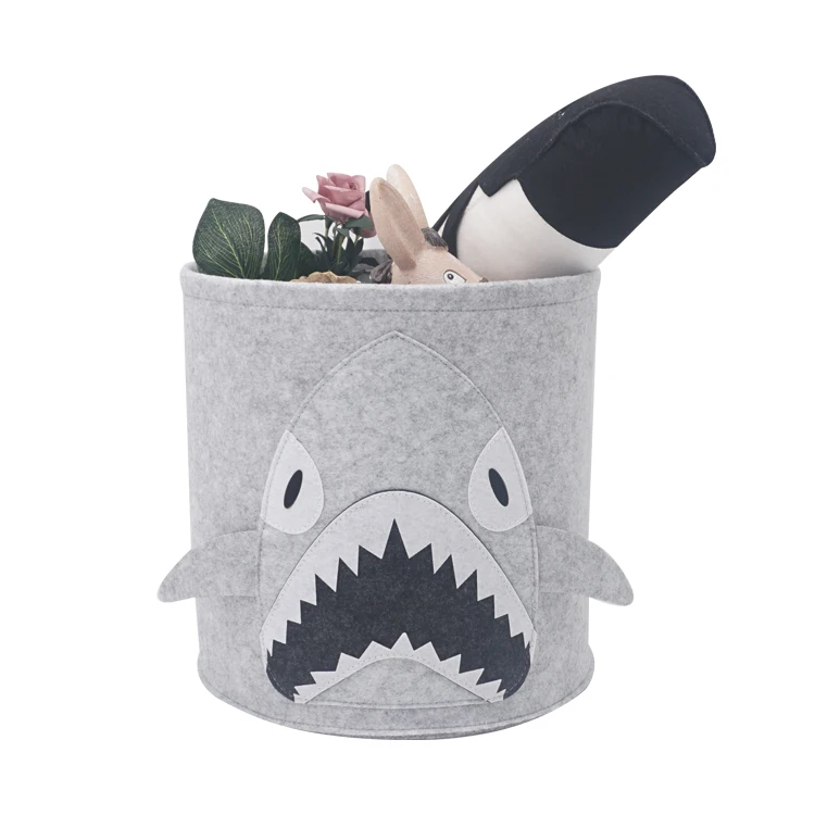 

Foldable Box, Durable & Thick Felt, Large organizer - Premium Felt Woven Storage Basket with cute shark design, Light grey