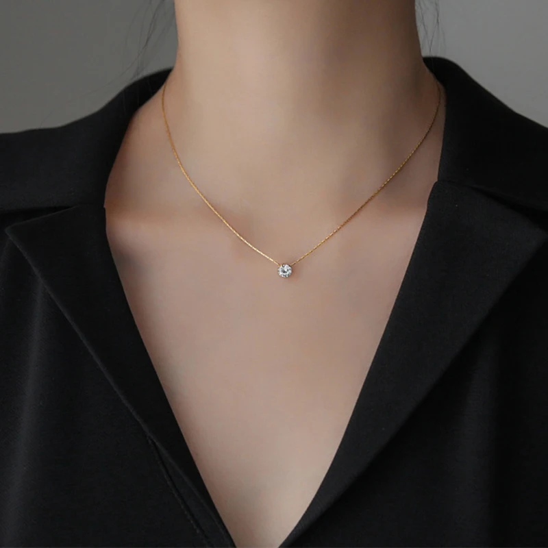 

Stainless Steel Jewelry Custom Crystal 18K Gold Plated Women Small Cubic Zirconia CZ Diamond Pendant Choker Zircon Necklace