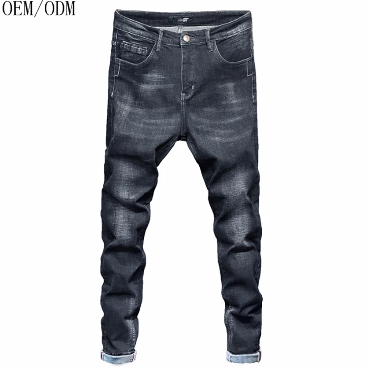 

2019 New Arrival Men's Smoky Gray Stretch Ripped Skinny OEM Brand washed Cotton spandex Jeans trousers