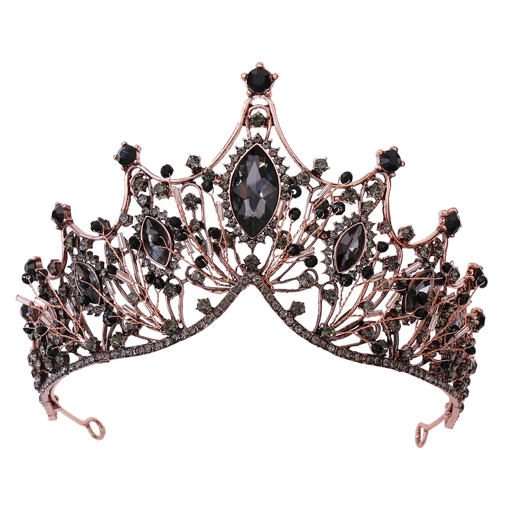 

American and European Hot Sale Baroque Style Rhinestone Retro Black Wedding Crown Bride Hair Decoration for Women and Girls, Multiple