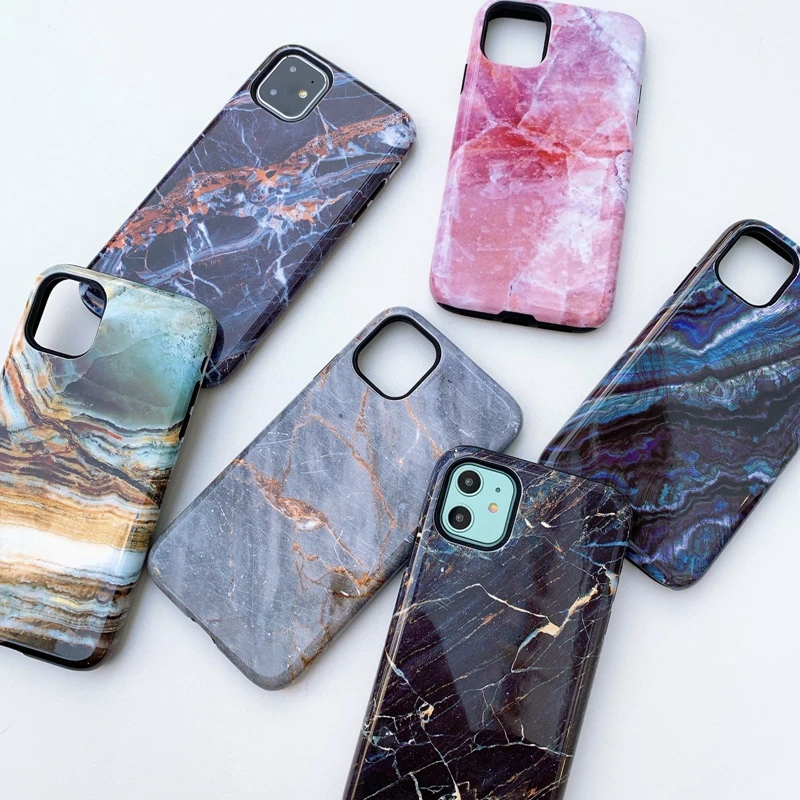 Marble Pattern Solid TPU PC Cell Phone Case For iPhone 11 Pro Max