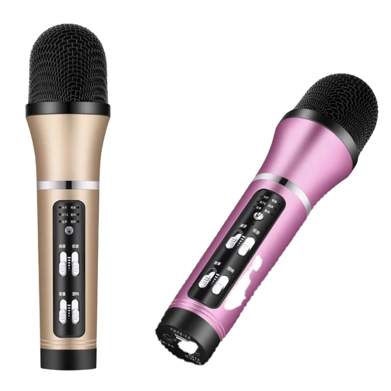 

Professional recording condenser studio microphone streaming echo karaoke smartphone livestream singing, Black golden pink gold