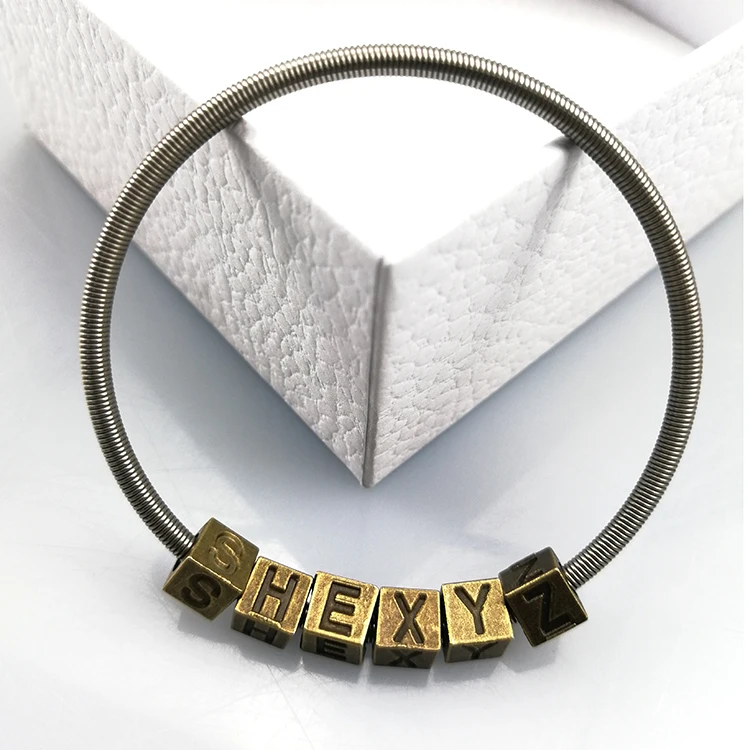 

Amoryubo Vintage DIY Letter Cube Beads Stainless Steel Guitar String Spring Bracelets Bangle Jewelry