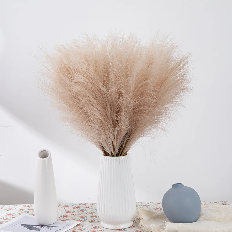 

Light Coffee Color Fluffy Boho Decor Faux Flowers Dried Pampas Grass For Vase Office Home Diy Arrangement Artificial Pampass