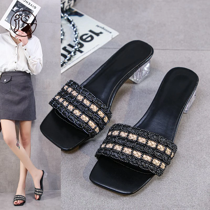 

Latest design women slides Flat bottom women slippers Rattan grass design women slippers, Picture