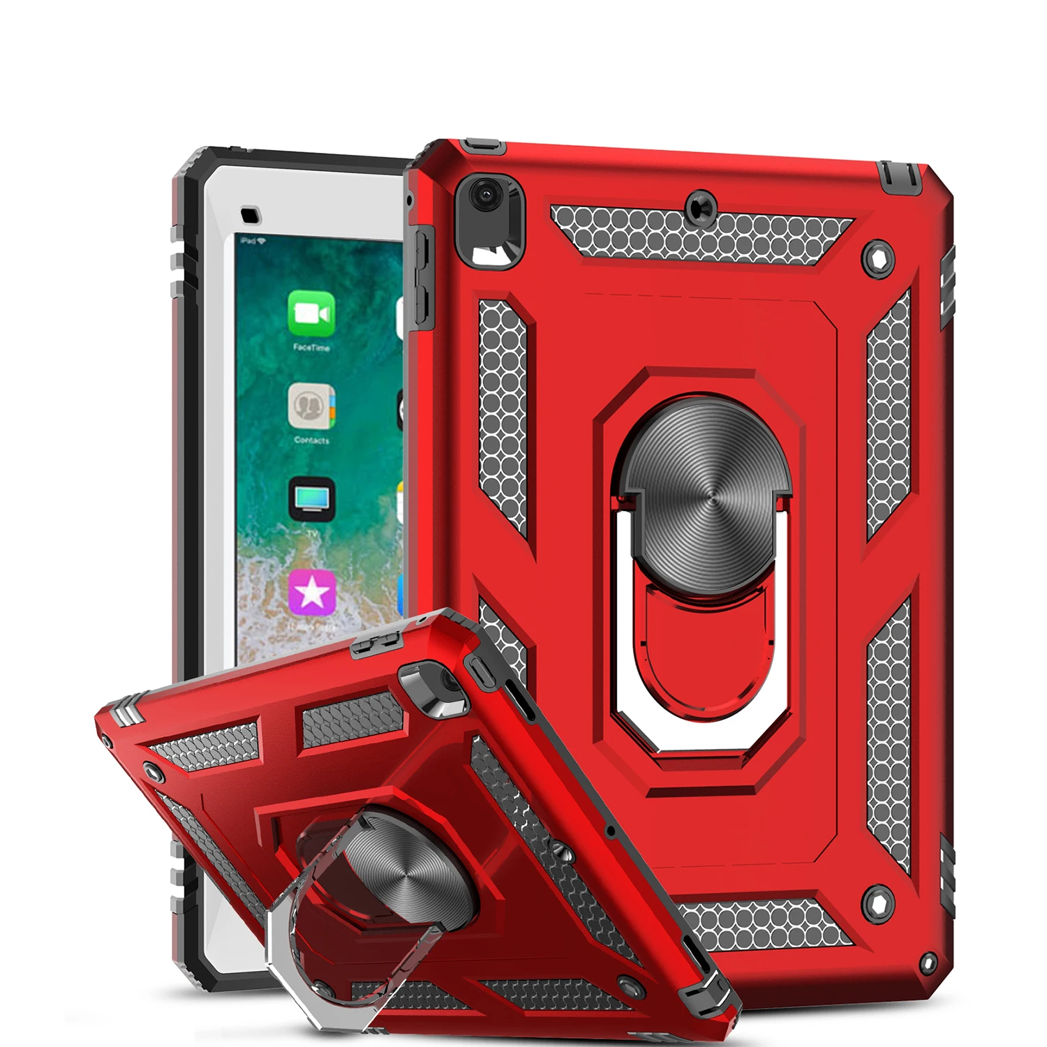 

LeYi Luxury Finger Ring Holder Kickstand Shockproof TPU+PC Armor Case For Ipad 9.7 Cover pad mini cases, Multiple colors