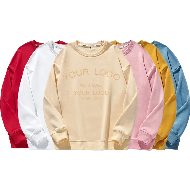 

Custom Couples Dropped Shoulder Solid Color Loose Long Sleeve Crewneck Sweatshirt Pullover Sweatshirt For Ladies