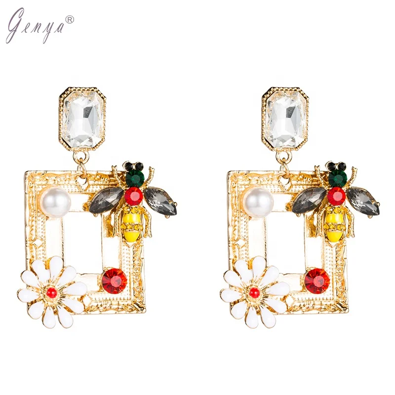 

GENYA 2021 New Style Baroque earrings Square shaped Dangle Bright color jewelry acrylic statement earrings, Like picture