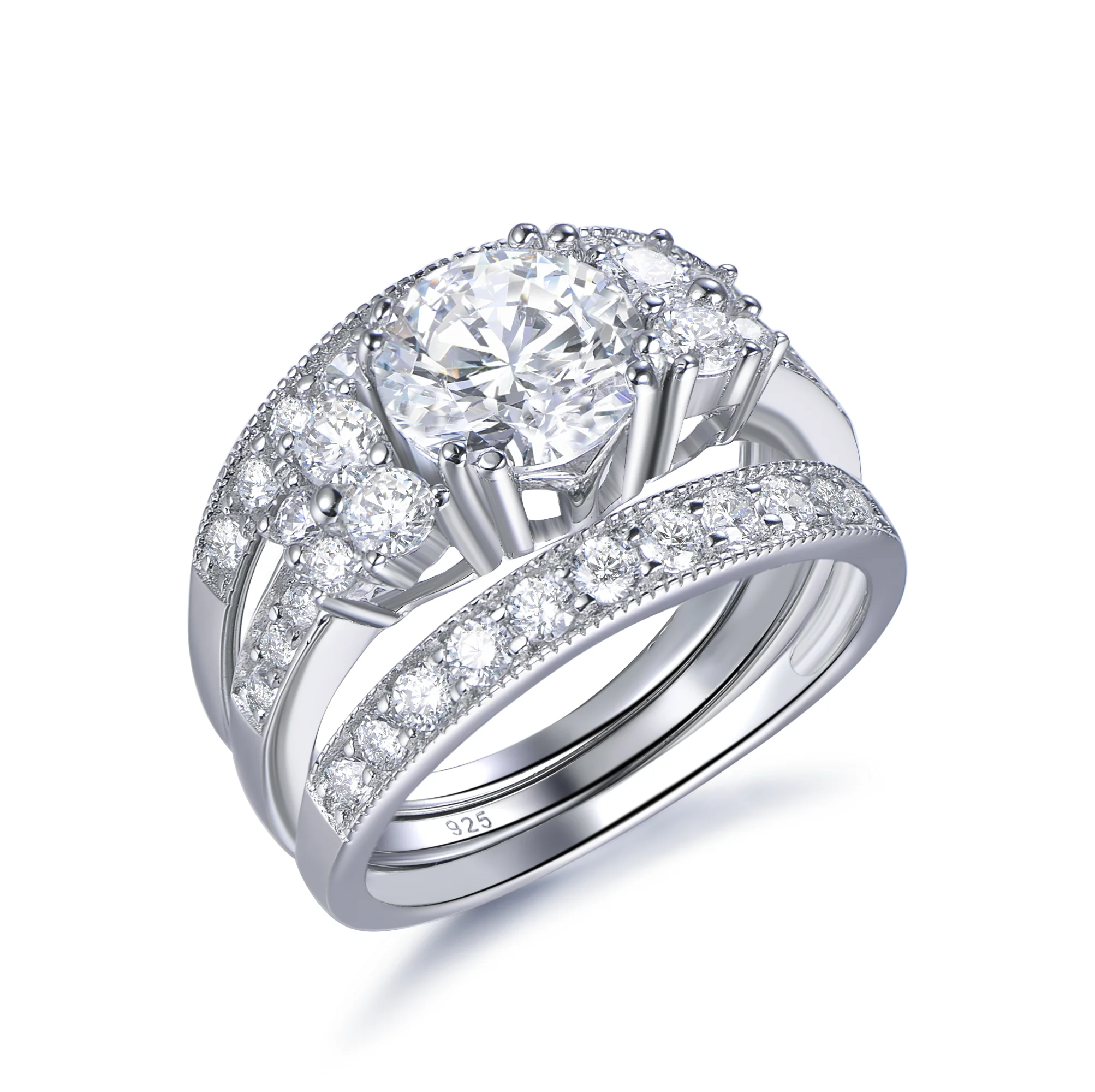 

Custom Silver Sterling 925 Top Quality Luxury Gemstone CZ Diamond Ring Wedding Party Rings sets For Women Hot Sale Ring sets