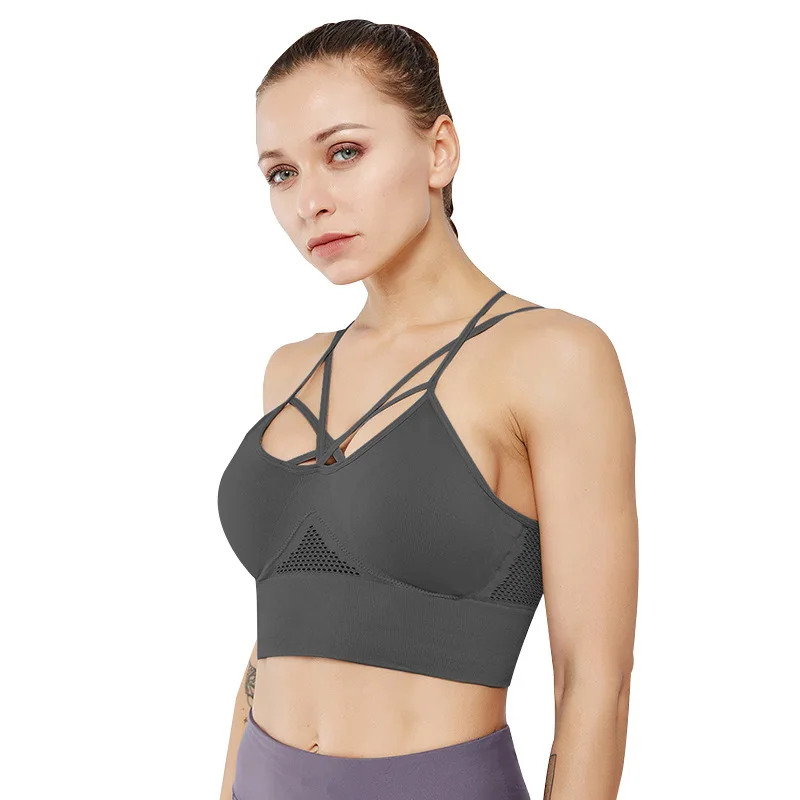 

Private Label Sports Bra Sexy Padded Cross BackYoga Bra Sling Fitness High Impact Adjustable Sports Bra