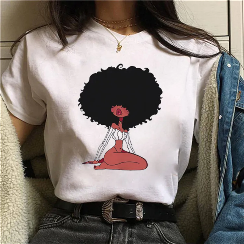 

Women Tops Black Girls Carton Print T Shirts Base O-Neck Short Sleeve Women T-shirt All-match White Tee Cute girls Shirt, Solid color