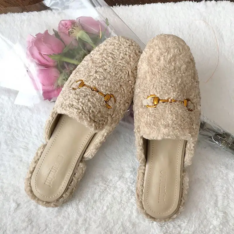 

Womans fashion slippers fur slippers plush for women cover toes soft home slippers, Black/apricot/grey