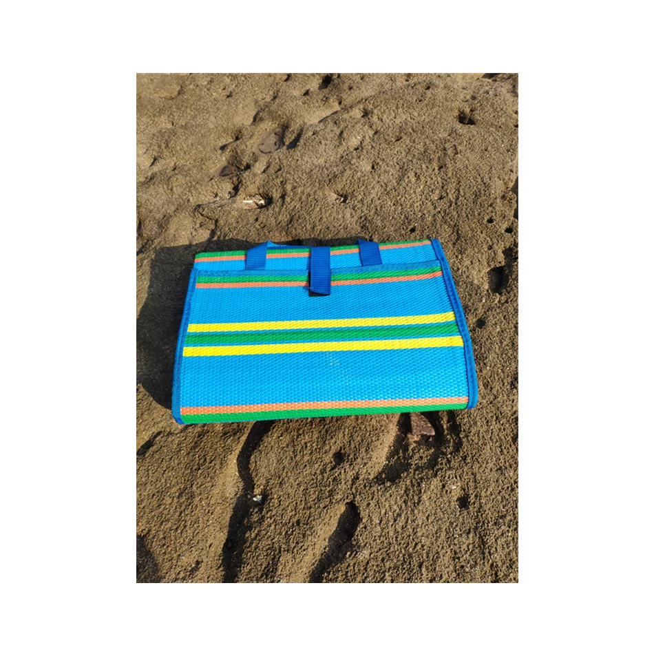 

Striped beach pp mat woven plastic mat top quality pattern polypropylene mat blue