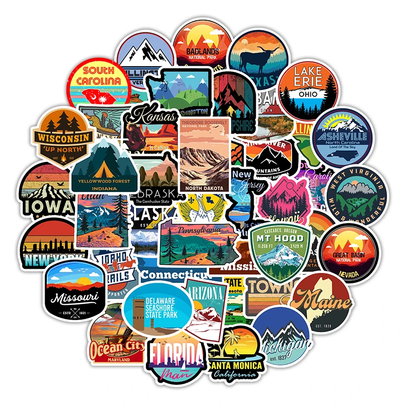 

New Design 50 pcs USA State Waterproof Stickers for father's day gift