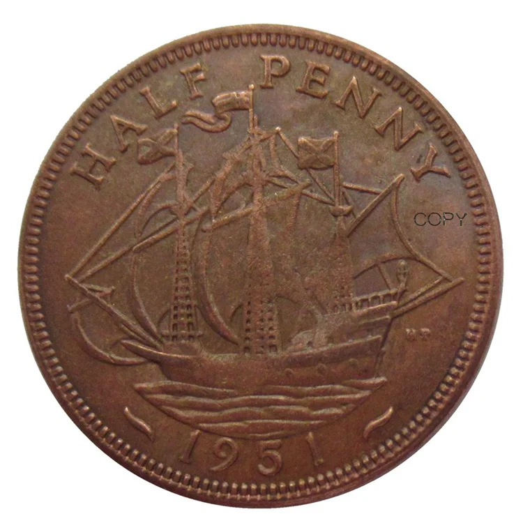 UK Half Penny 1951 Copper Repr