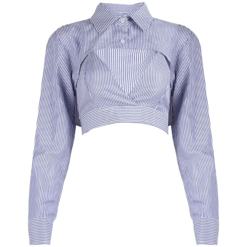 

New Fashion Design Long Sleeves Sexy Wholesale Clothing Shirts Crop Top Cross Irregular Shirt Women, Customized color