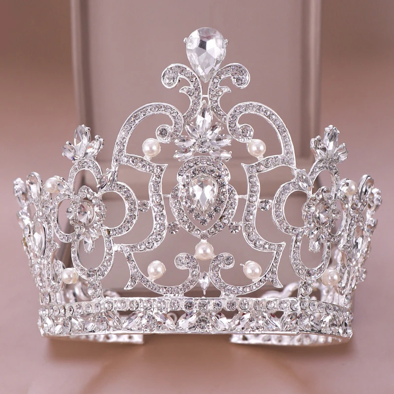 

Jumbo Hollow Out Silver Alloy Diadem For Queens Metal Coronas Y Tiaras Beauty Pageant Crown Large Bride Hair Accessories Wedding