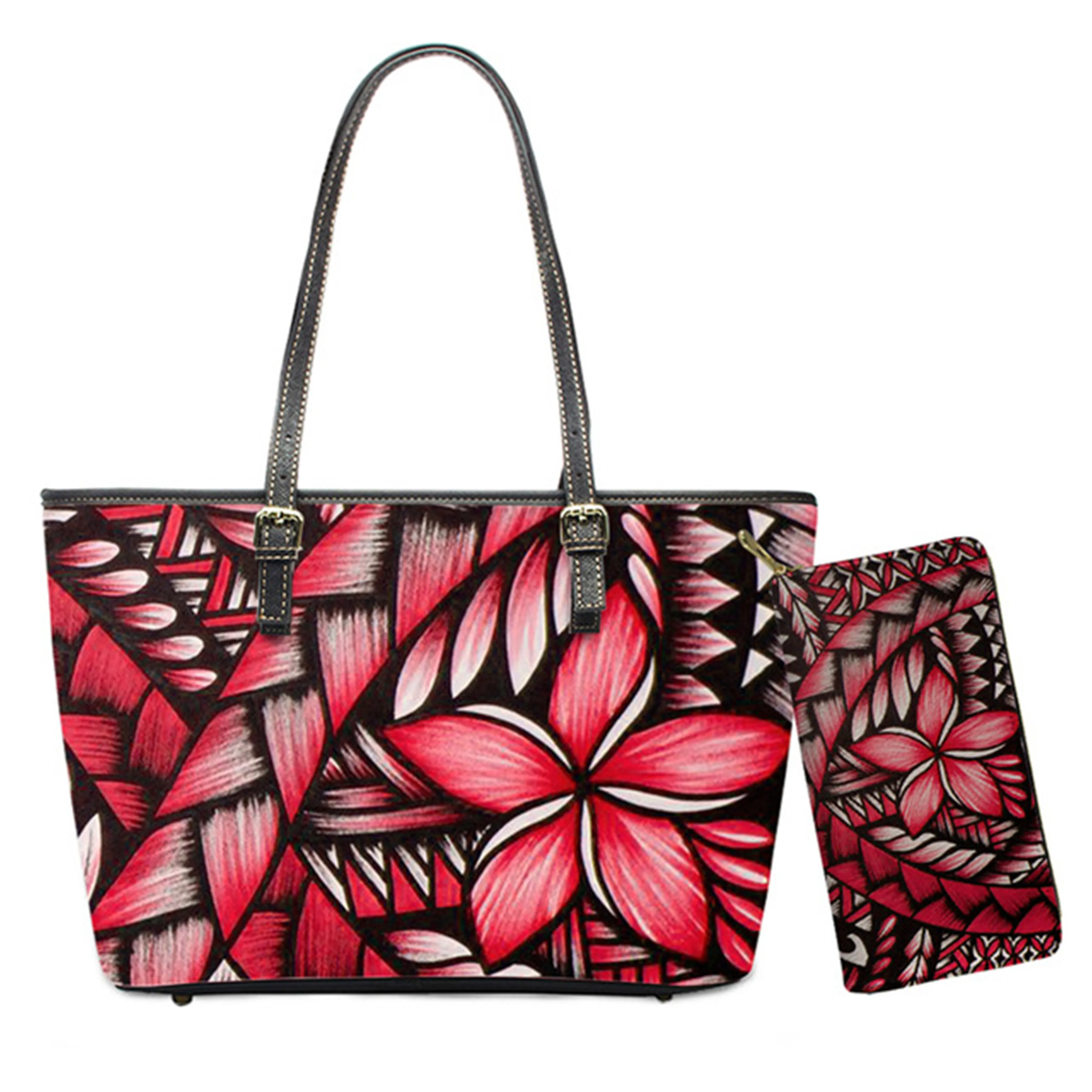 

Samoa Large Leather Tote Bag with Tropical Flowers Red Handbags for Women Luxury Designer Leather Handbag Shoulder Satchel Bag, Accept custom made