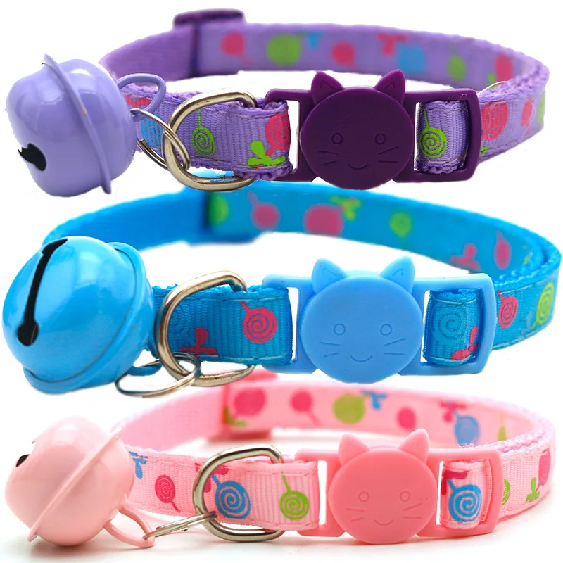 

Cheap Wholesale Dog Collar Colorful Safety Buckle Cat Necklace Lollipop Print Cute Pet Dog Collar