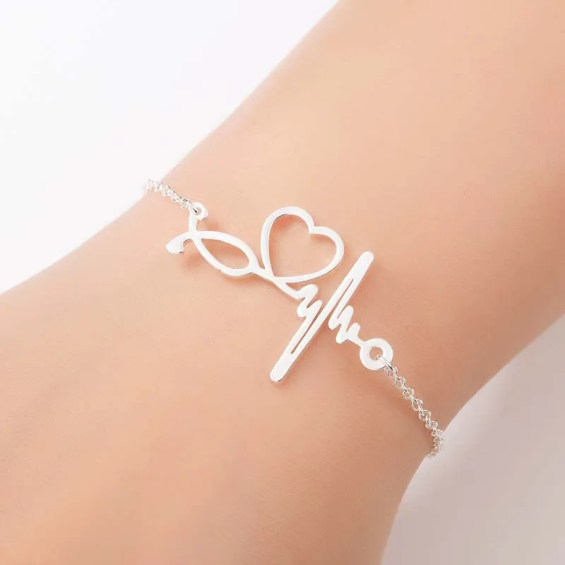 

New Arrival HeartBeat Bracelets Bangles Women Stainless Steel Stethoscope Pendant Bracelet, As pic