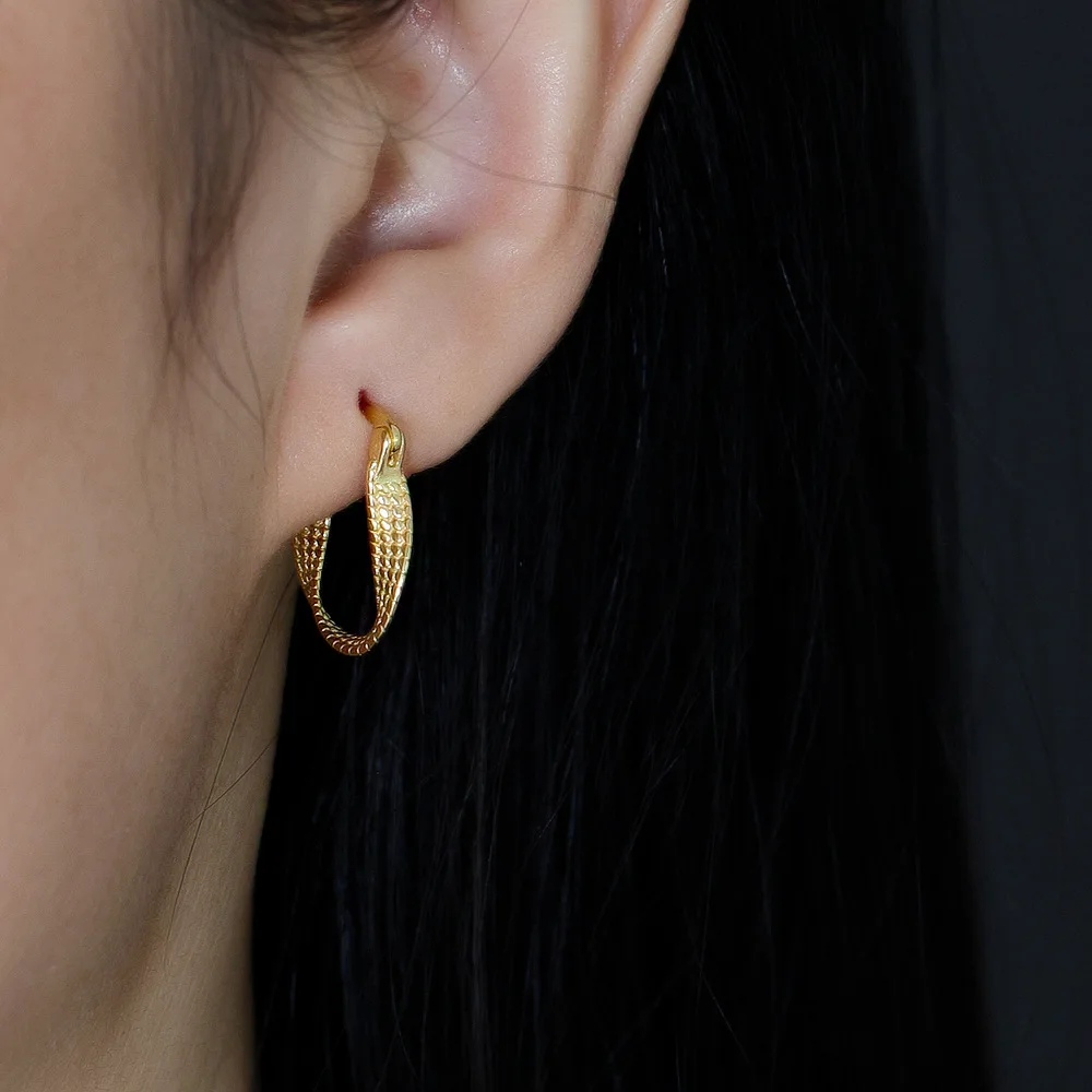 Fashion Jewelry 925 Sterling Silver Twists Lines huggies Hoop Earrings for Women 18K Gold Plated 925 Silver Earring Jewelry