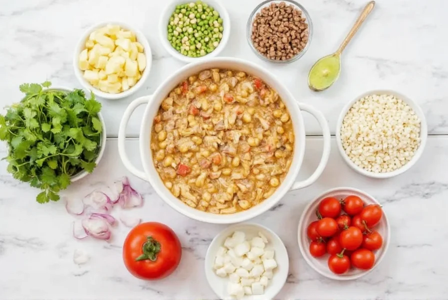 Various toppings for Chunky Chef White Chicken Chili arranged around a bowl