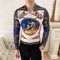 

New Fashion Men Spring Autumn Korean Retro Leopard Printing Slim Button Lapel Long Sleeve Business Tops Blouse Casual Shirt