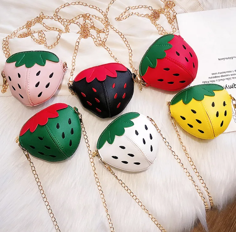 

2021 summer wholesale cheap new design fashion strawberry japanese kawaii kids children handbag coin purse, As picture see